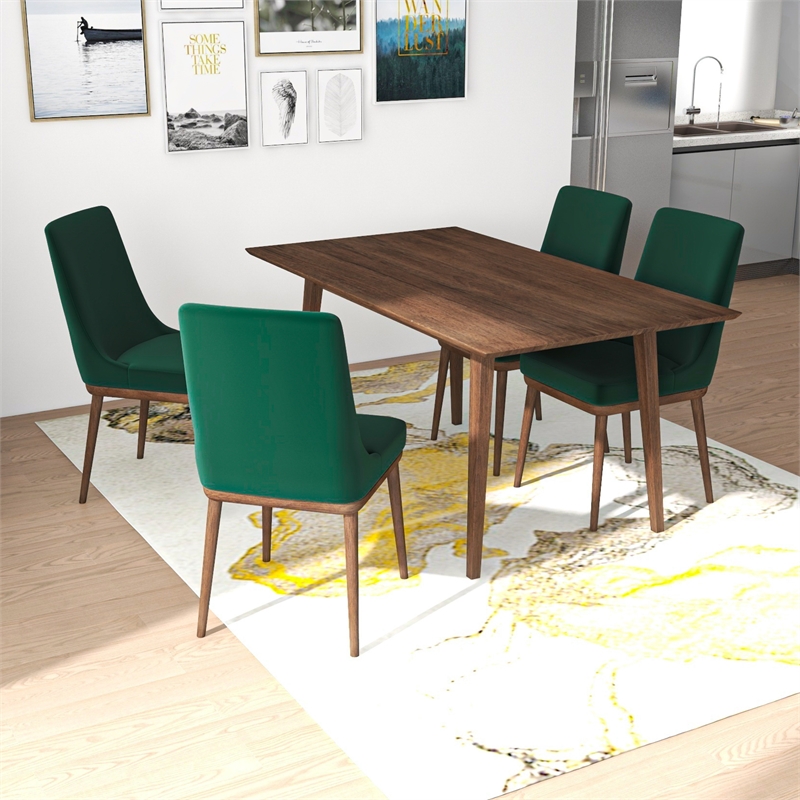 Antares Modern 5 Piece Solid Wood Dining Room & Kitchen Set Walnut Brown