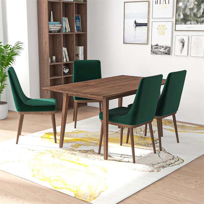 Antares Modern 5 Piece Solid Wood Dining Room & Kitchen Set Walnut Brown