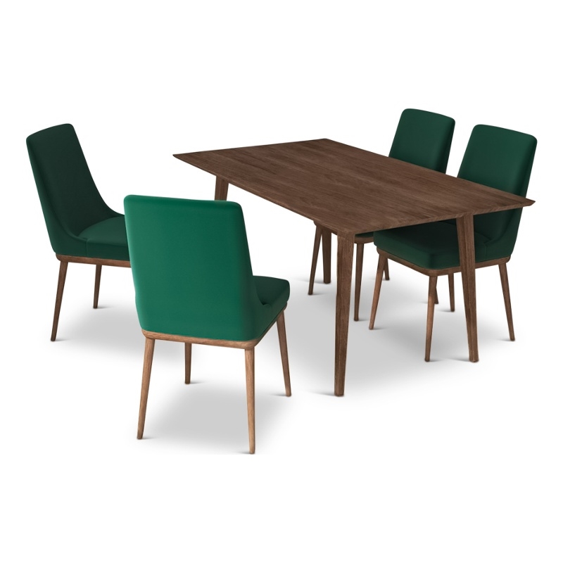 Antares Modern 5 Piece Solid Wood Dining Room & Kitchen Set Walnut Brown