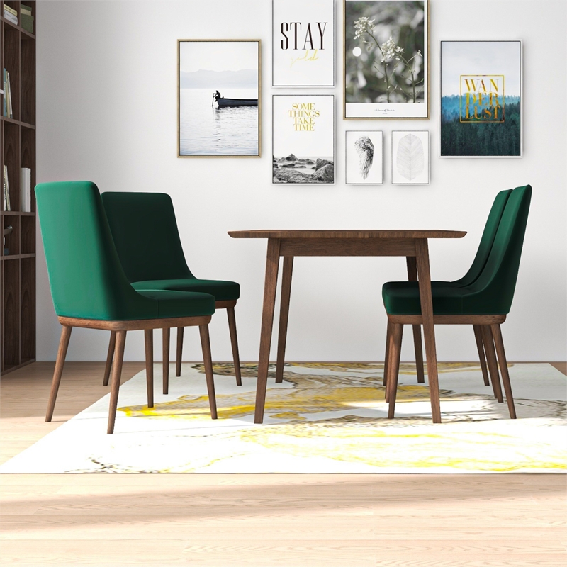 Antares Modern 5 Piece Solid Wood Dining Room & Kitchen Set Walnut Brown