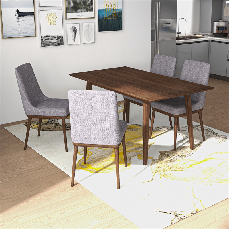 Alena Modern Solid Wood Walnut 5 Piece Dining Room & Kitchen Set