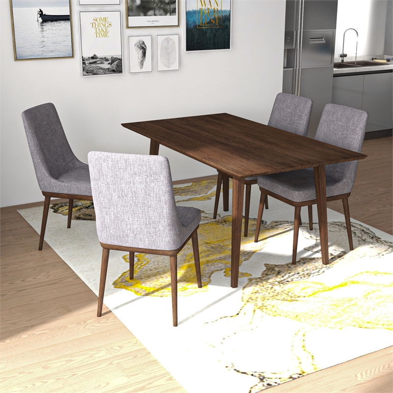 Alena Modern Solid Wood Walnut 5 Piece Dining Room & Kitchen Set