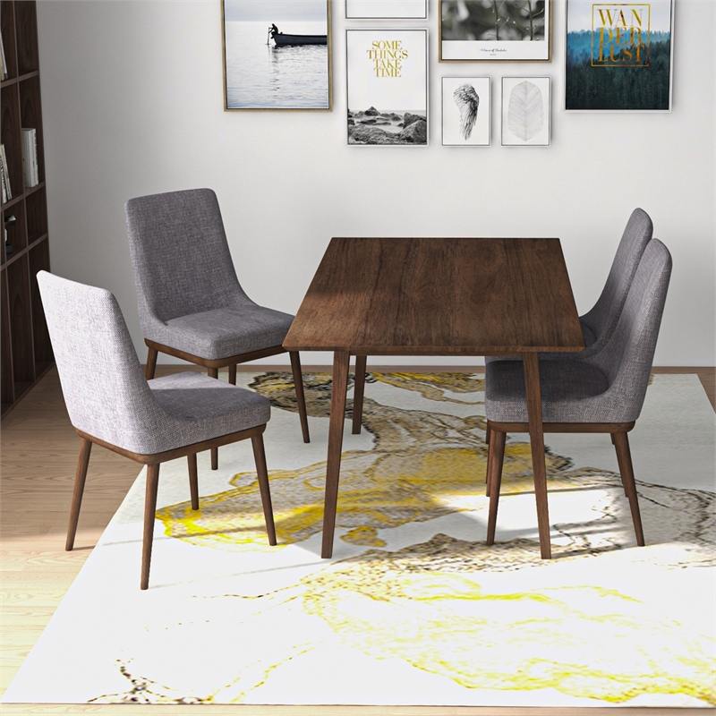 Alena Modern Solid Wood Walnut 5 Piece Dining Room & Kitchen Set