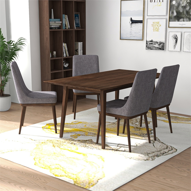 Alena Modern Solid Wood Walnut 5 Piece Dining Room & Kitchen Set