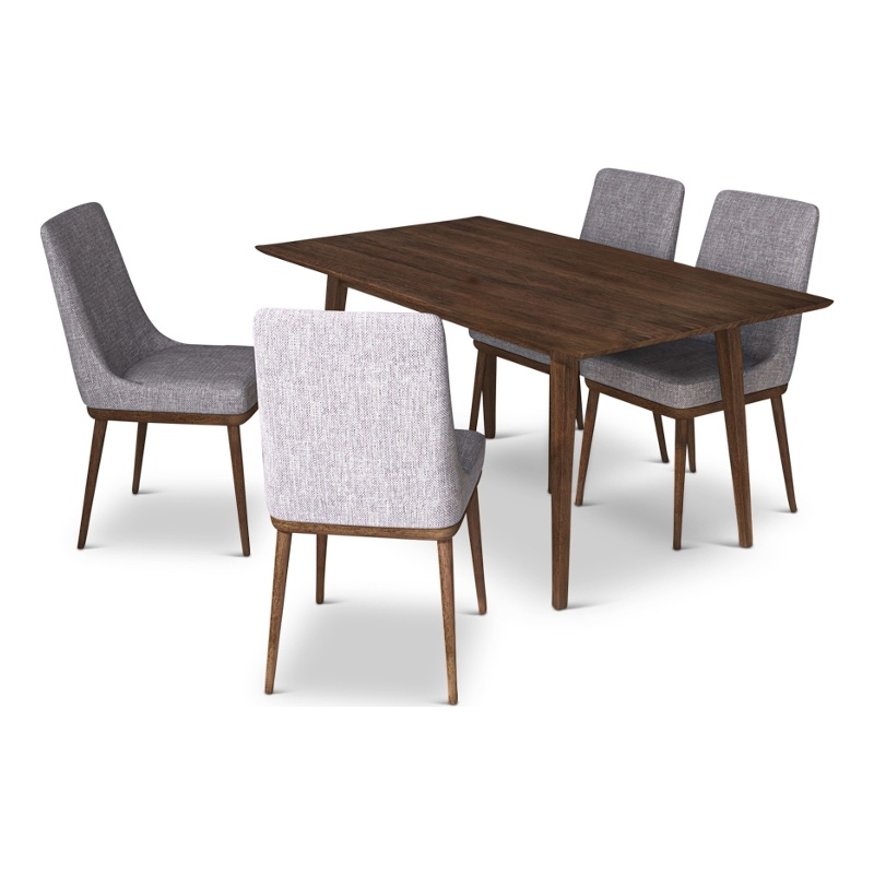 Alena Modern Solid Wood Walnut 5 Piece Dining Room & Kitchen Set
