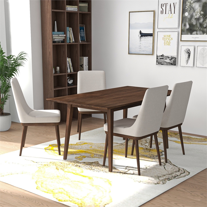 Altus Modern Solid Wood Walnut Dining Room & Kitchen Table and 4 Chair Set