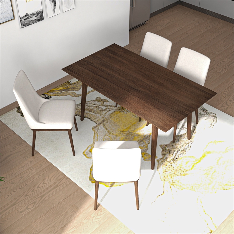 Altus Modern Solid Wood Walnut Dining Room & Kitchen Table and 4 Chair Set