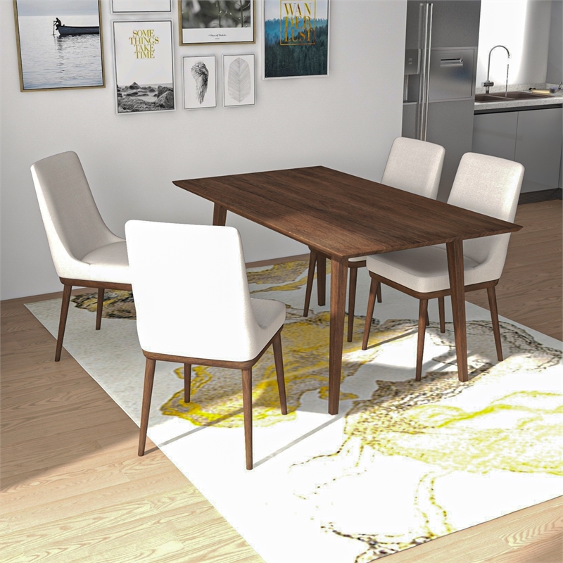 Altus Modern Solid Wood Walnut Dining Room & Kitchen Table and 4 Chair Set