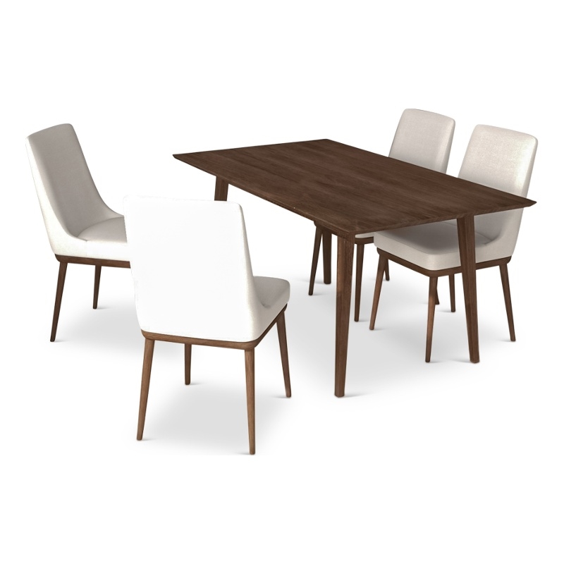Altus Modern Solid Wood Walnut Dining Room & Kitchen Table and 4 Chair Set