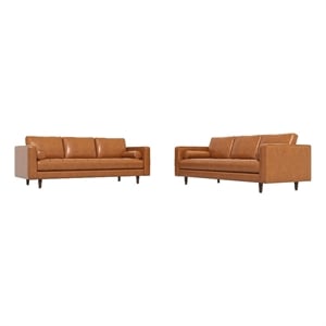 Base Mid-Century Modern Living Room Sofa in Tan Leather (Set of 2)