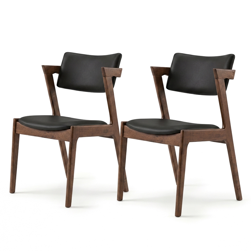 Vego Mid-Century Faux Leather Upholstered Dining Chair in Black (Pair)