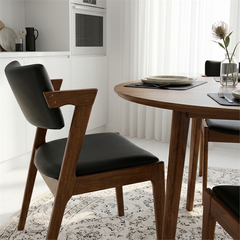 Vego Mid-Century Faux Leather Upholstered Dining Chair in Black (Pair)