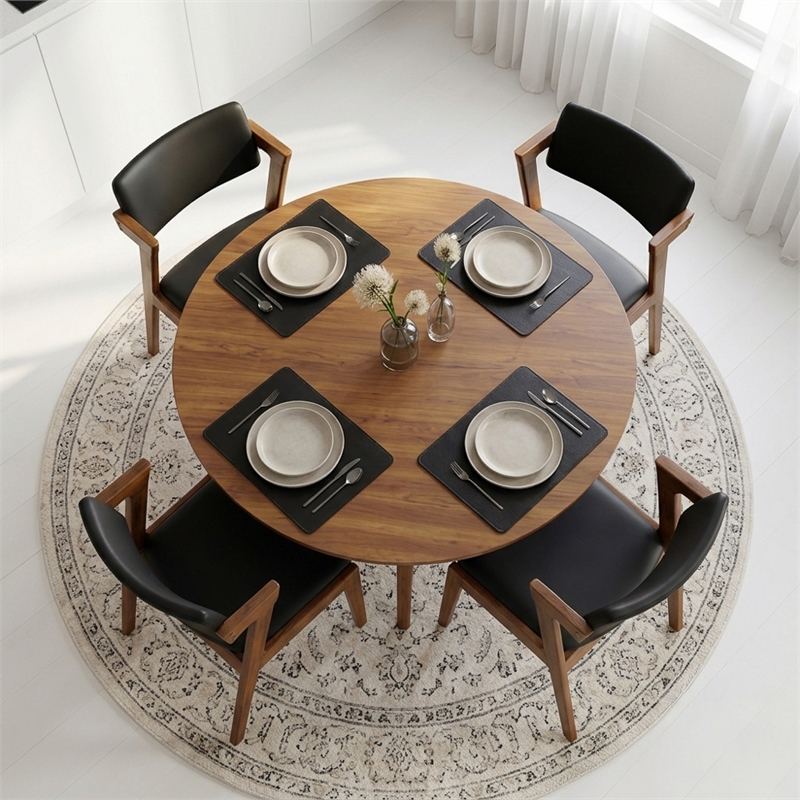 Vego Mid-Century Faux Leather Upholstered Dining Chair in Black (Pair)