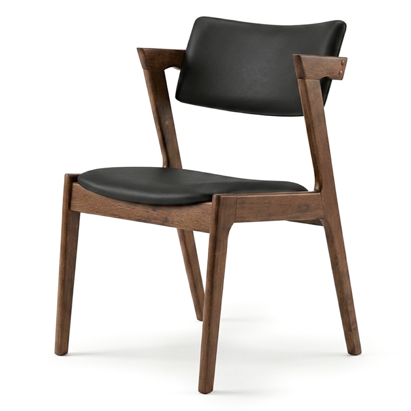 Vego Mid-Century Faux Leather Upholstered Dining Chair in Black (Pair)