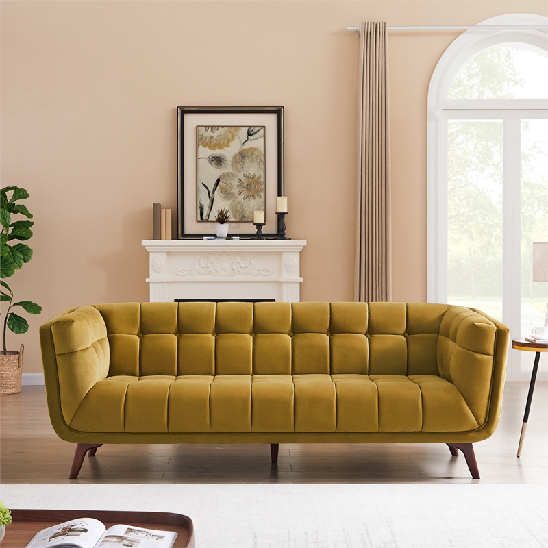 Alosio Mid-Century Modern Chesterfield Tufted Back Gold Velvet Living Room Sofa