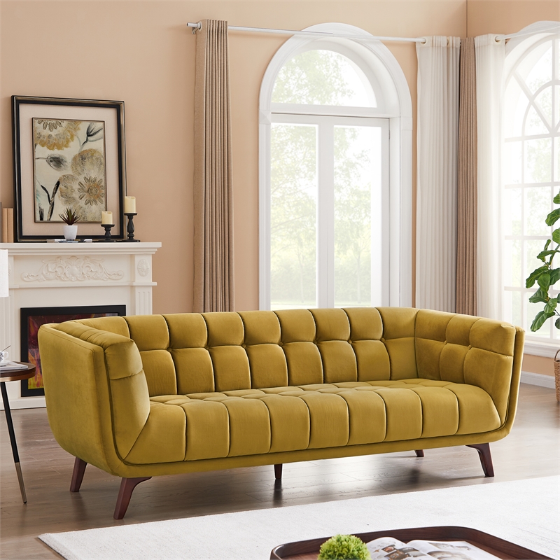 Alosio Mid-Century Modern Chesterfield Tufted Back Gold Velvet Living Room Sofa