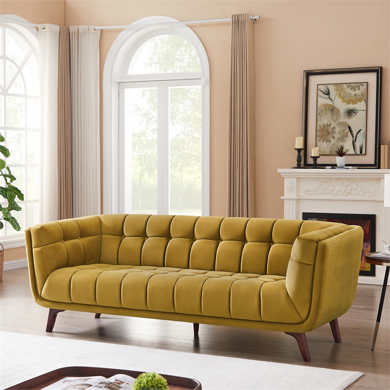 Alosio Mid-Century Modern Chesterfield Tufted Back Gold Velvet Living Room Sofa