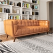 Tupper Modern Chesterfield Tufted Leather Living Room Sofa in Tan