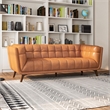 Tupper Modern Chesterfield Tufted Leather Living Room Sofa in Tan