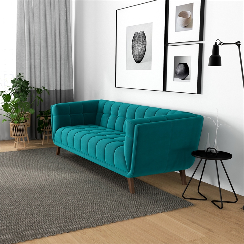 Alosio Modern Chesterfield Turquoise Velvet 86