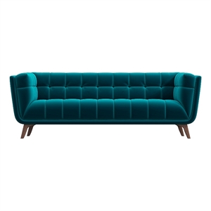 Alosio Modern Chesterfield Turquoise Velvet 86&quot Fabric Upholstered Sofa