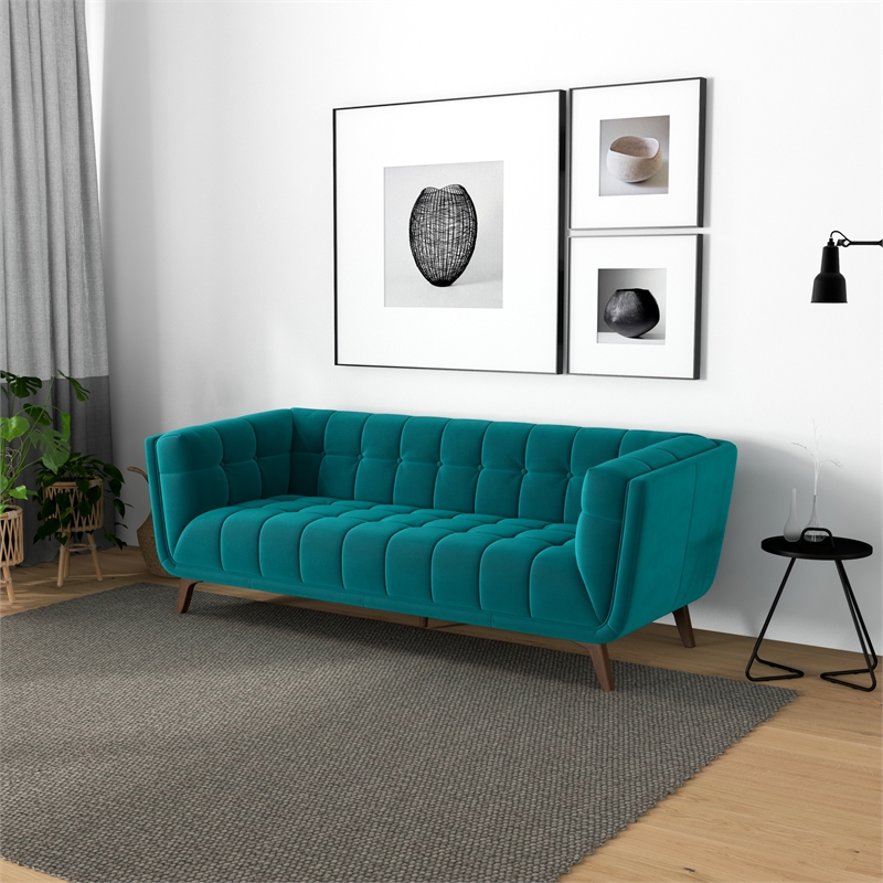 Alosio Modern Chesterfield Turquoise Velvet 86