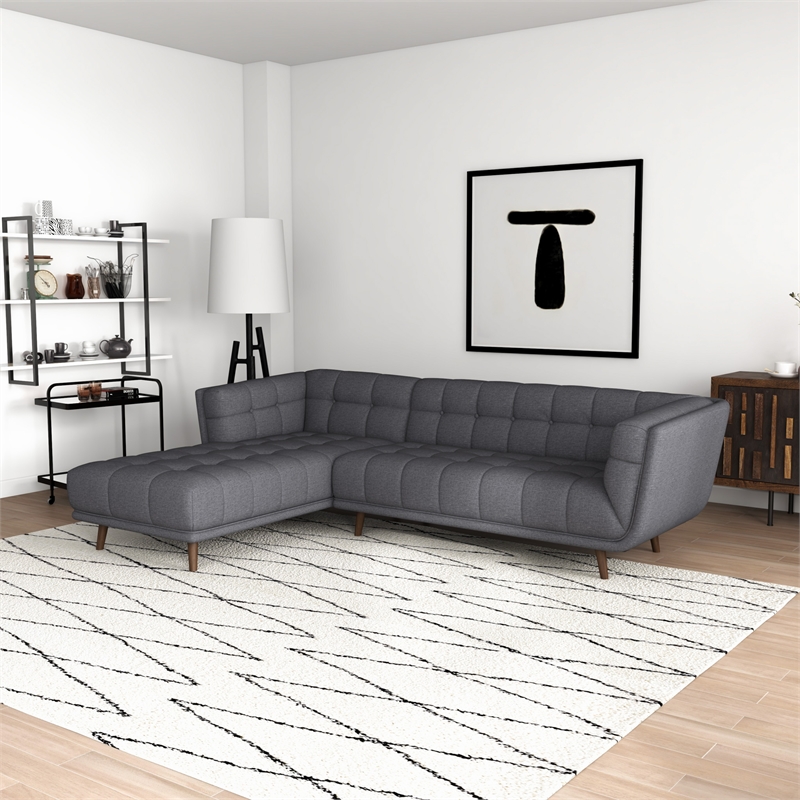 Allen Mid Century Modern Living Room Corner Gray Fabric Sectional Sofa