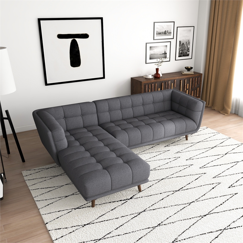 Allen Mid Century Modern Living Room Corner Gray Fabric Sectional Sofa