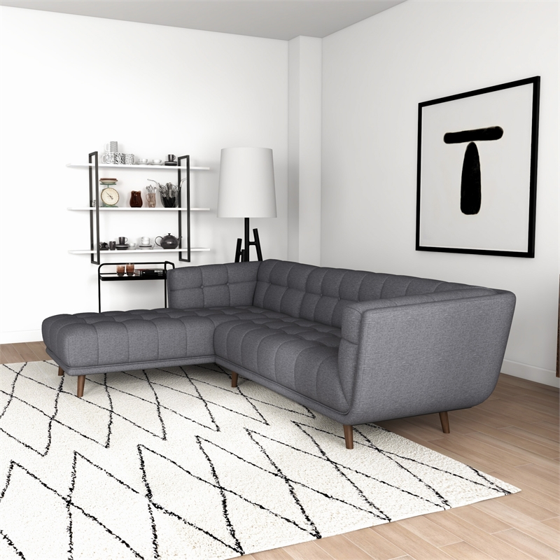 Allen Mid Century Modern Living Room Corner Gray Fabric Sectional Sofa