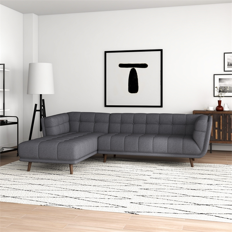 Allen Mid Century Modern Living Room Corner Gray Fabric Sectional Sofa
