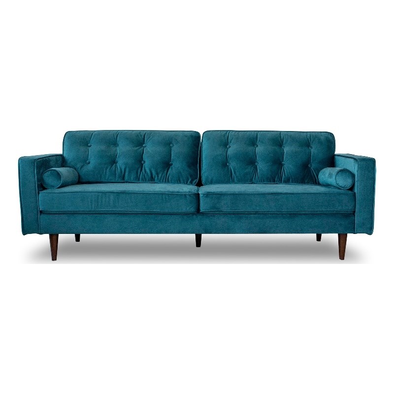 Kearney Mid-Century Tufted Tight Back Turquoise Velvet Upholstered Sofa