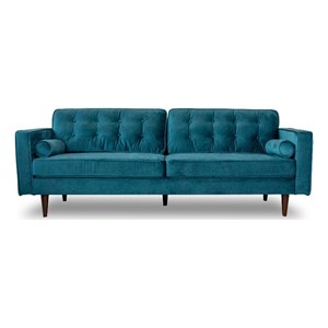 Kearney Mid-Century Tufted Tight Back Turquoise Velvet Upholstered Sofa