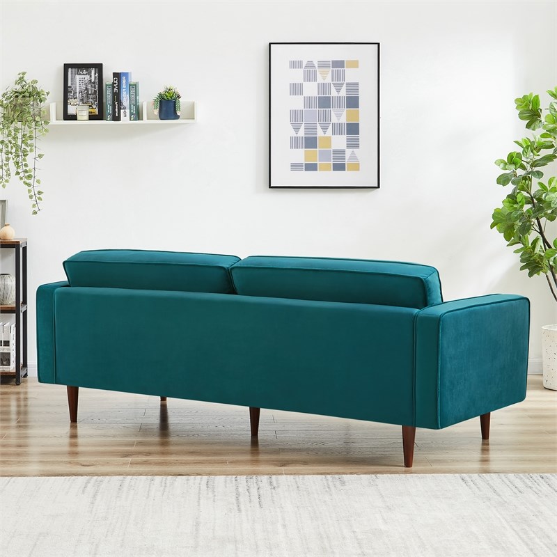 Kearney Mid-Century Tufted Tight Back Turquoise Velvet Upholstered Sofa