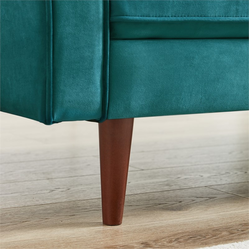 Kearney Mid-Century Tufted Tight Back Turquoise Velvet Upholstered Sofa