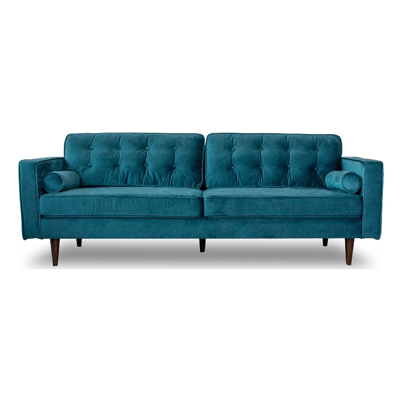 Madoc Mid Century Upholstered Tufted Back Turquoise Velvet Sofa