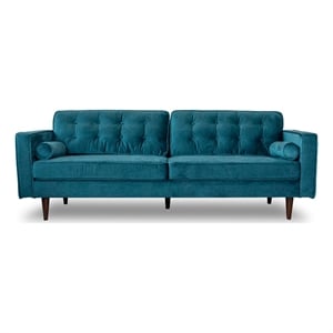 Madoc Mid Century Upholstered Tufted Back Turquoise Velvet Sofa
