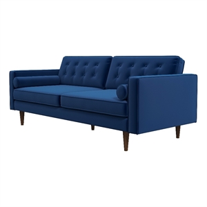 Cesena Mid-Century Pillow Back Velvet Upholstered Loveseat in Blue