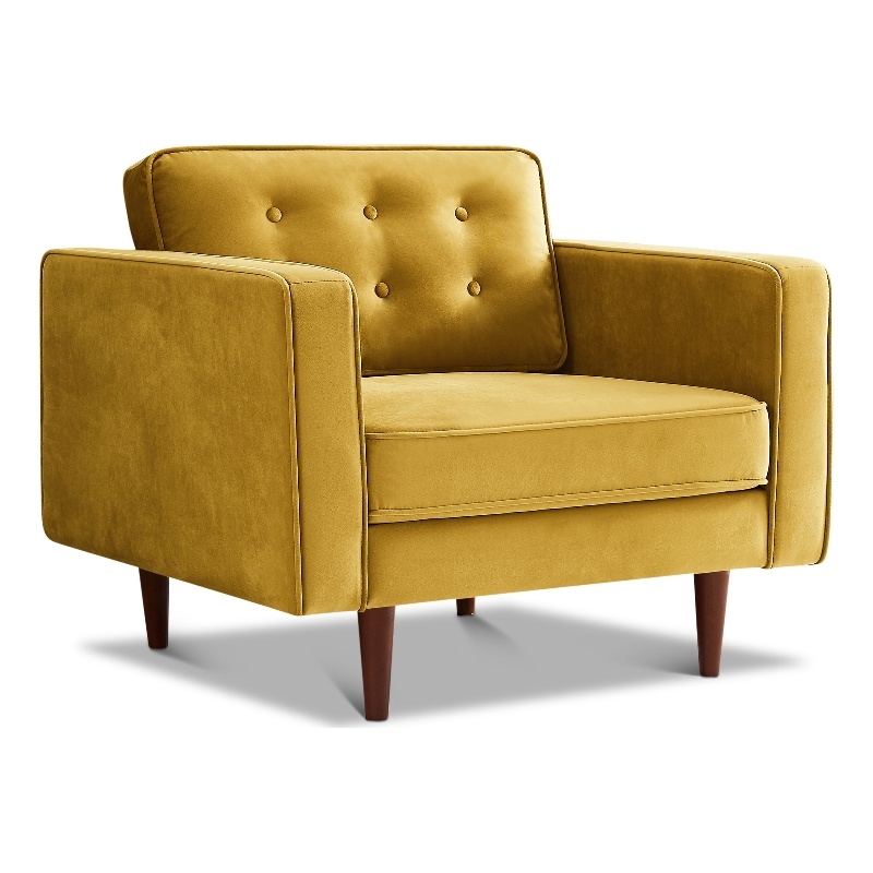 Harriet Mid-Century Tufted Pillow Back Velvet Upholstered Arm Chair in Gold