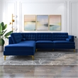 Celestine Modern Pillow Back Velvet Left-Facing Upholstered Sectional in Blue