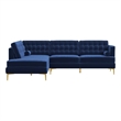 Celestine Modern Pillow Back Velvet Left-Facing Upholstered Sectional in Blue