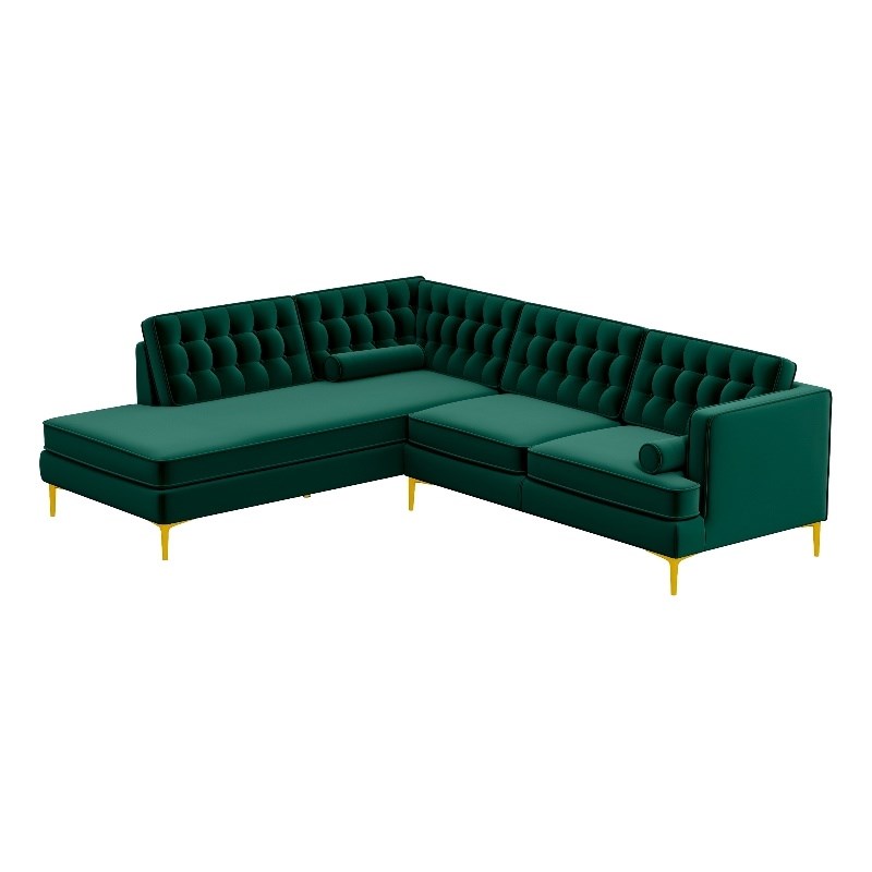 Castle Mid-Century Pillow Back Velvet Left-Facing Upholstered Sectional in Green