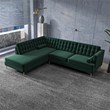 Castle Mid-Century Pillow Back Velvet Left-Facing Upholstered Sectional in Green