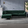 Castle Mid-Century Pillow Back Velvet Left-Facing Upholstered Sectional in Green
