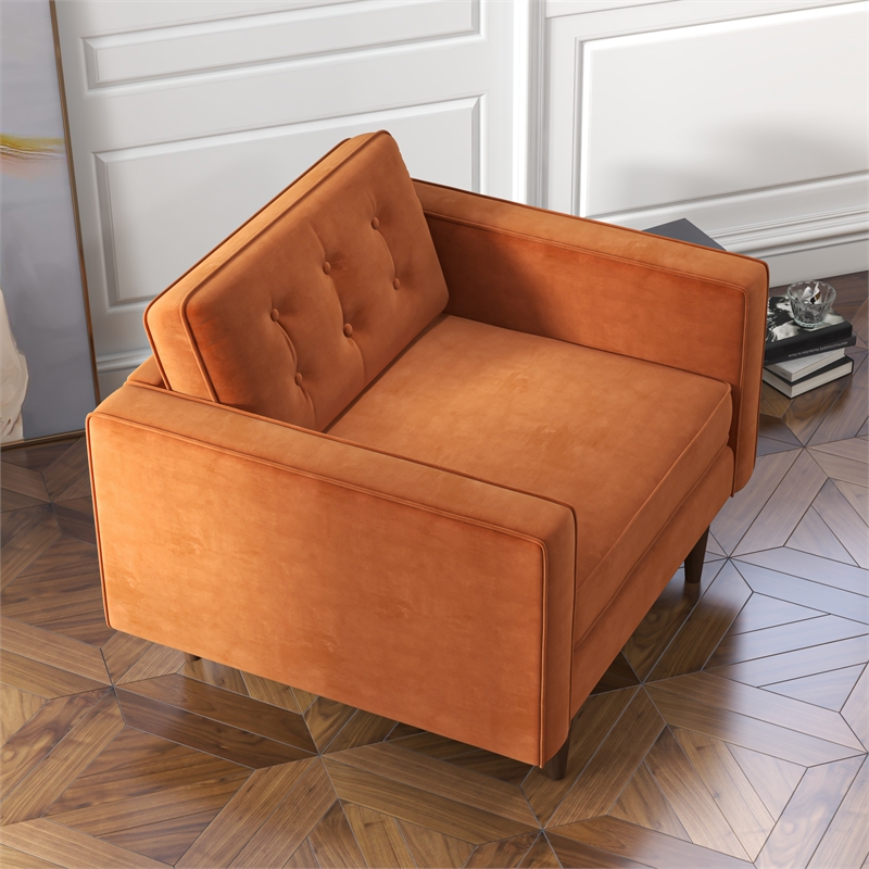 Chester Mid Century Modern Style Tufted  Wide Velvet Armchair in Orange
