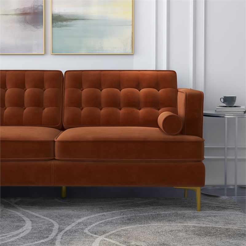 Kalenga Modern Pillow Back Velvet Left-Facing Upholstered Sectional in Orange