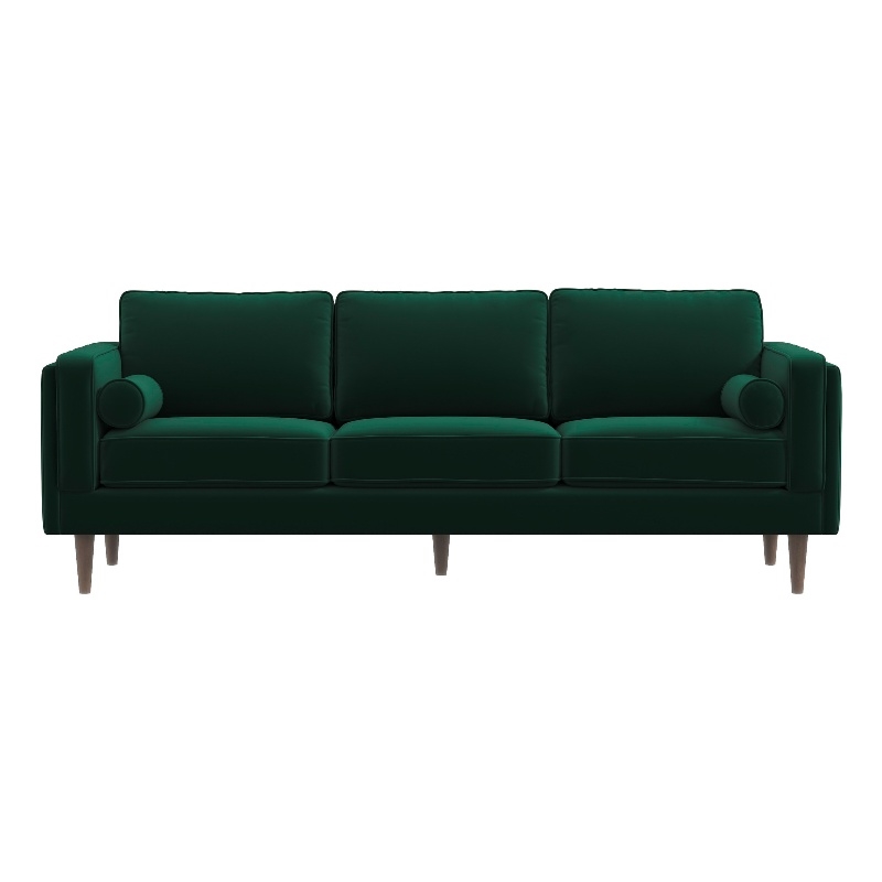 Hibernian Mid-Century Pillow Back Velvet Upholstered Sofa in Green