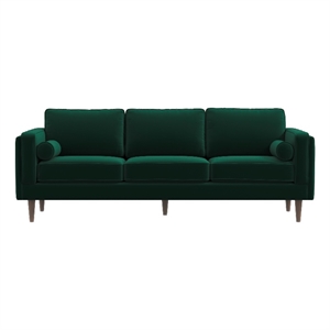 Hibernian Mid-Century Pillow Back Velvet Upholstered Sofa in Green