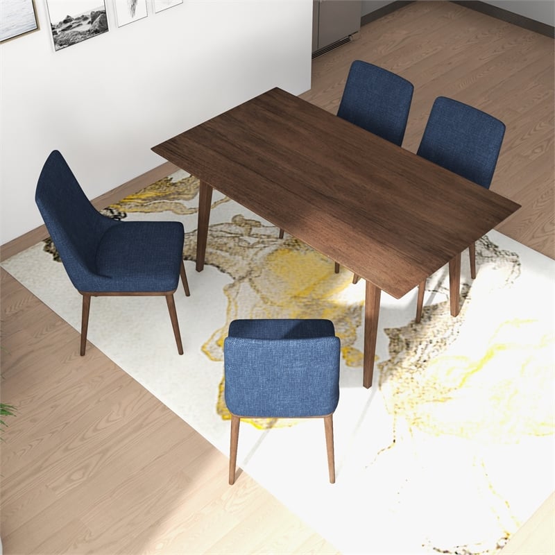 Andrea Modern Solid Wood Walnut Kitchen & Dining Room Table and Chairs for 4