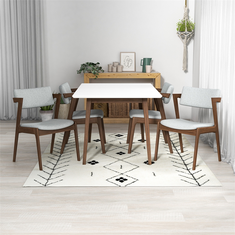 Ariela 5-Piece Dining Room&Kitchen Set with 4 Fabric Dining Chairs in Light Gray