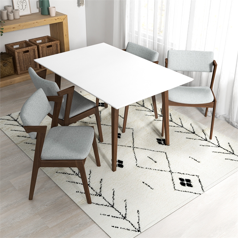 Ariela 5-Piece Dining Room&Kitchen Set with 4 Fabric Dining Chairs in Light Gray